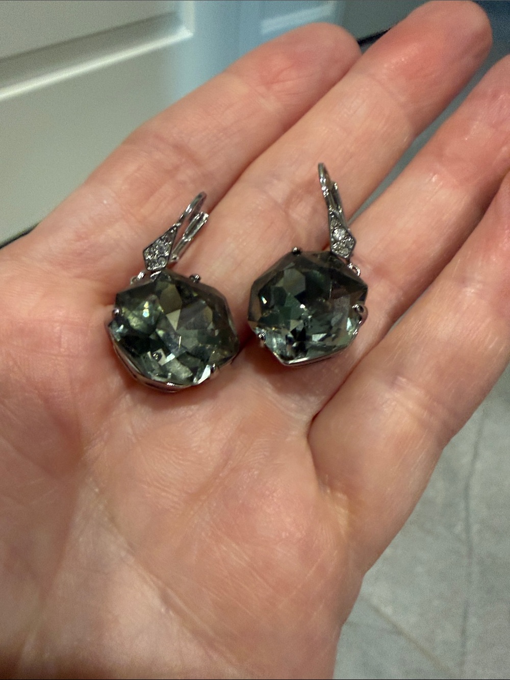 Touchstone Crystal Dark Gray Facet Drop Earrings with Clear Accents